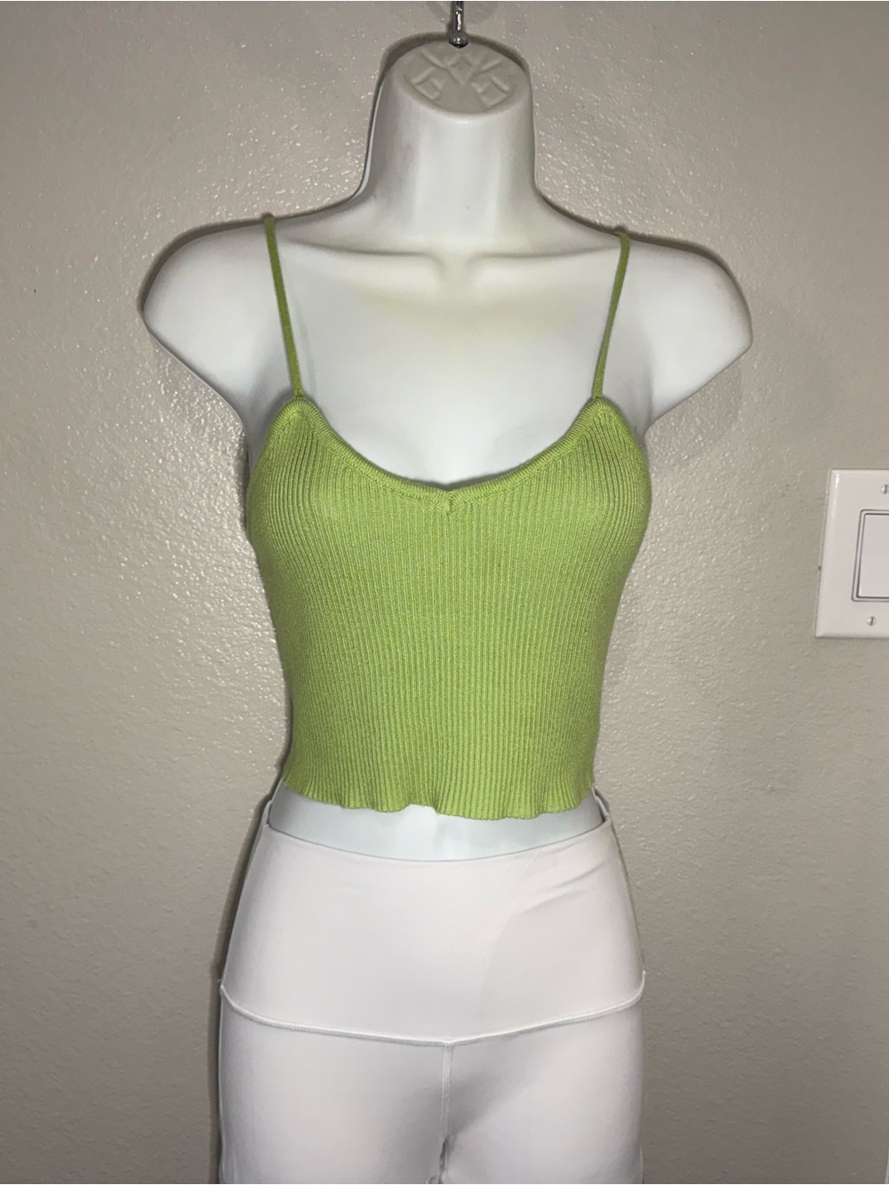 SHEIN Lime Ribbed Spaghetti Strap Cropped Tank